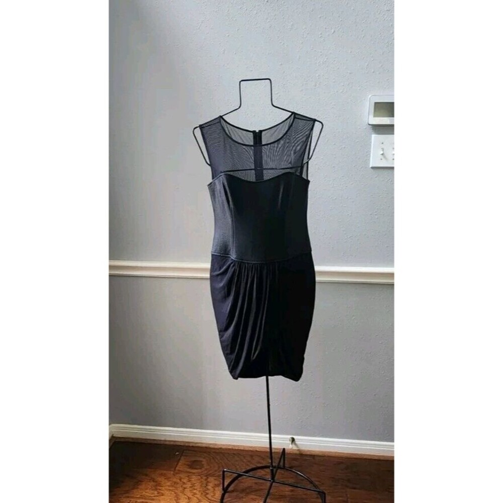 BCBG MAXAZRIA shiny Black Mini Pleated Dress Size S Zipper  Back Sleeveless